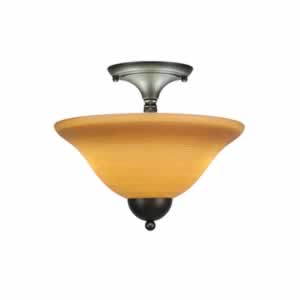 Semi-Flush with 2 Bulbs Shown In Bronze Finish With 12" Cayenne Linen Glass