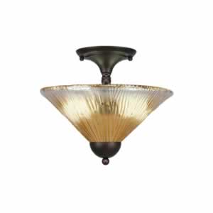 Semi-Flush with 2 Bulbs Shown In Bronze Finish With 12" Amber Crystal Glass