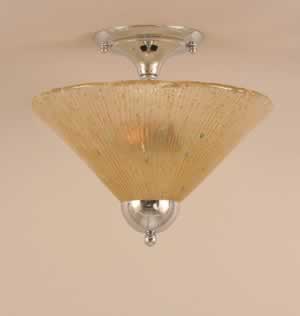 Semi-Flush with 2 Bulbs Shown In Chrome Finish With 12" Amber Crystal Glass
