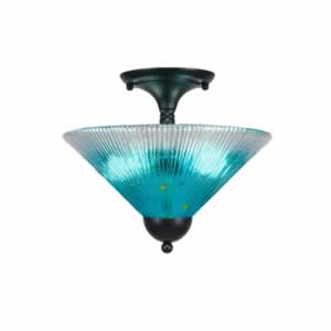 Semi-Flush with 2 Bulbs Shown In Matte Black Finish With 12" Teal Crystal Glass