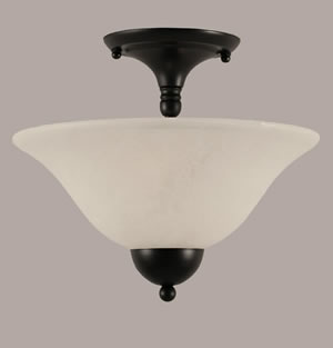 Semi-Flush with 2 Bulbs Shown In Matte Black Finish With 12" White Marble Glass