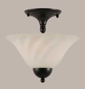 Semi-Flush with 2 Bulbs Shown In Matte Black Finish With 12" White Alabaster Swirl Glass
