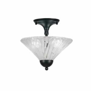 Semi-Flush with 2 Bulbs Shown In Matte Black Finish With 12" Italian Ice Glass