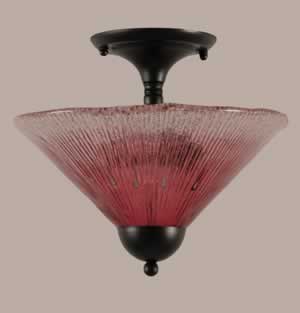 Semi-Flush with 2 Bulbs Shown In Matte Black Finish With 12" Wine Crystal Glass