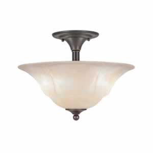 Semi-Flush with 2 Bulbs Shown In Dark Granite Finish With 16" Amber Marble Glass