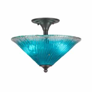 Semi-Flush with 2 Bulbs Shown In Dark Granite Finish With 16" Teal Crystal Glass