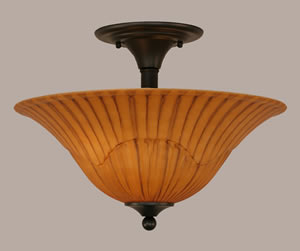 Semi-Flush with 2 Bulbs Shown In Matte Black Finish With 16" Tiger Glass