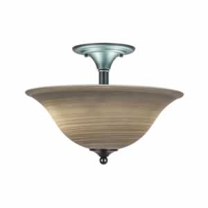 Semi-Flush with 2 Bulbs Shown In Matte Black Finish With 16" Gray Linen Glass