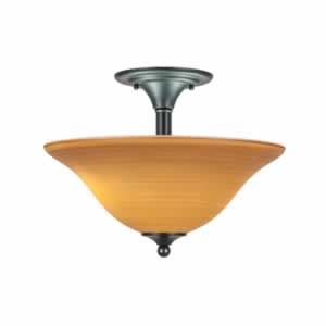 Semi-Flush with 2 Bulbs Shown In Matte Black Finish With 16" Cayenne Linen Glass
