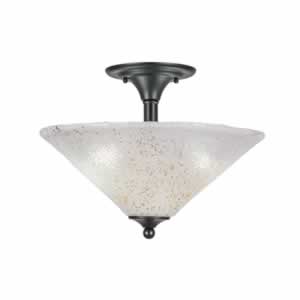 Semi-Flush with 2 Bulbs Shown In Matte Black Finish With 16" Gold Ice Glass