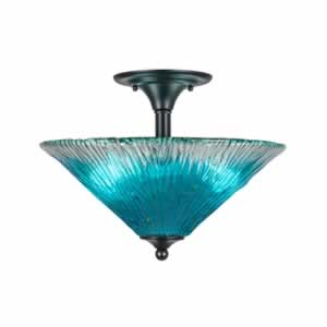 Semi-Flush with 2 Bulbs Shown In Matte Black Finish With 16" Teal Crystal Glass