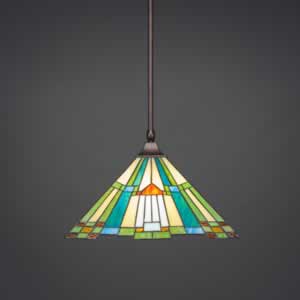 Stem Hung Pendant With Square Fitter And Hang Straight Swivel Shown In Bronze Finish With 14" Tango Tiffany Glass