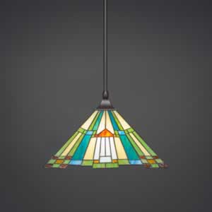 Stem Hung Pendant With Square Fitter And Hang Straight Swivel Shown In Dark Granite Finish With 14" Tango Tiffany Glass