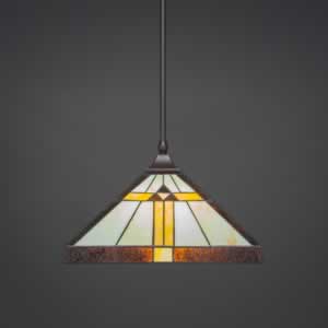 Stem Hung Pendant With Square Fitter And Hang Straight Swivel Shown In Dark Granite Finish With 14" Honey, Brown, & Amber Tiffany Glass