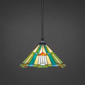 Stem Hung Pendant With Square Fitter And Hang Straight Swivel Shown In Matte Black Finish With 14" Tango Tiffany Glass
