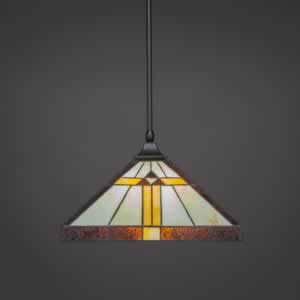 Stem Hung Pendant With Square Fitter And Hang Straight Swivel Shown In Matte Black Finish With 14" Honey, Brown, & Amber Tiffany Glass