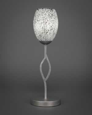 Revo Mini Table Lamp Shown in Aged Silver Finish With 5" Black Fusion Glass