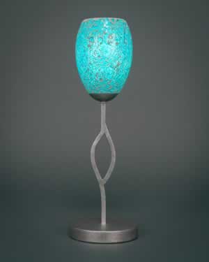 Revo Mini Table Lamp Shown in Aged Silver Finish With 5" Turquoise Fusion Glass