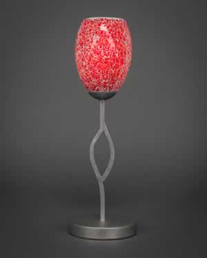Revo Mini Table Lamp Shown in Aged Silver Finish With 5" Red Fusion Glass