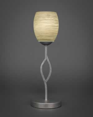 Revo Mini Table Lamp Shown in Aged Silver Finish With 5" Gray Linen Glass