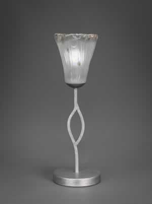 Revo Mini Table Lamp Shown in Aged Silver Finish With 5.5” Fluted Frosted Crystal Glass