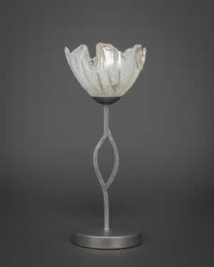 Revo Mini Table Lamp Shown in Aged Silver Finish With 7" Italian Ice Glass