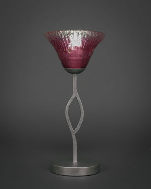 Revo Mini Table Lamp Shown in Aged Silver Finish With 7" Wine Crystal Glass
