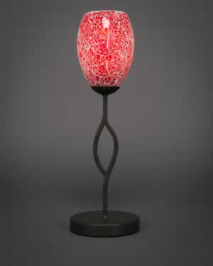 Revo Mini Table Lamp Shown In Dark GraniteFinish With 5" Red Fusion Glass