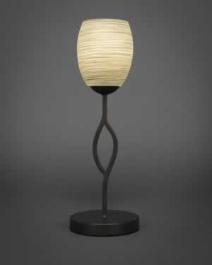 Revo Mini Table Lamp Shown In Dark GraniteFinish With 5" Gray Linen Glass