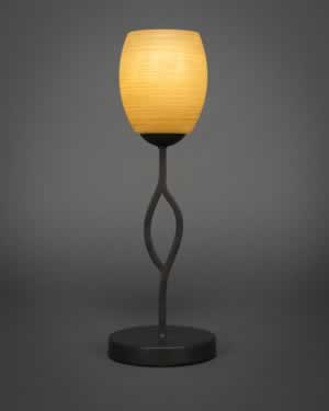 Revo Mini Table Lamp Shown In Dark GraniteFinish With 5" Cayenne Linen Glass