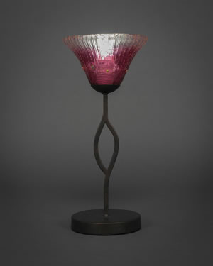 Revo Mini Table Lamp Shown In Dark GraniteFinish With 7" Wine Crystal Glass