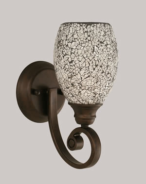 Curl Wall Sconce Shown In Bronze Finish With 5" Black Fusion Glass