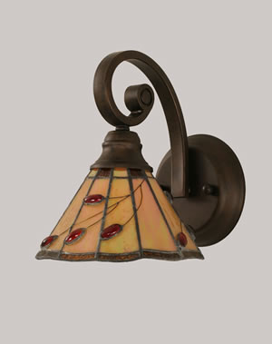 Curl Wall Sconce Shown In Bronze Finish With 7" Autumn Leaves Tiffany Glass