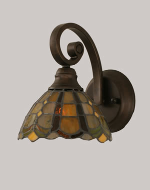 Curl Wall Sconce Shown In Bronze Finish With 7" Paradise Tiffany Glass
