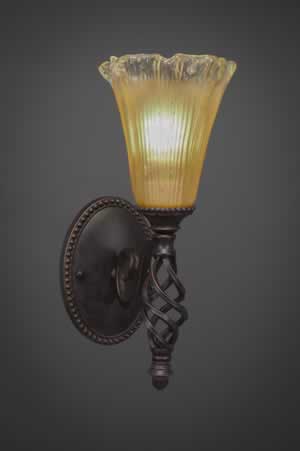 Eleganté Wall Sconce Shown In Dark Granite Finish With 5.5" Amber Crystal Glass