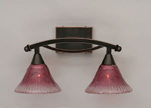 Bow 2 Light Bath Bar Shown In Black Copper Finish With 7" Wine Crystal Glass