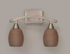 Bow 2 Light Bath Bar Shown In Brushed Nickel Finish With 5" Gray Linen Glass