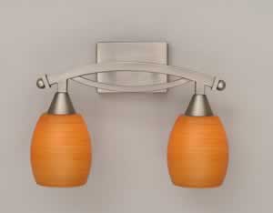 Bow 2 Light Bath Bar Shown In Brushed Nickel Finish With 5" Cayenne Linen Glass