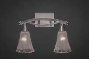 Bow 2 Light Bath Bar Shown In Brushed Nickel Finish With 5.5" Fluted Frosted Crystal Glass