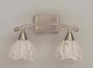 Bow 2 Light Bath Bar Shown In Brushed Nickel Finish With 7" Italian Ice Glass