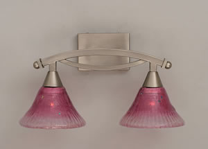 Bow 2 Light Bath Bar Shown In Brushed Nickel Finish With 7" Wine Crystal Glass