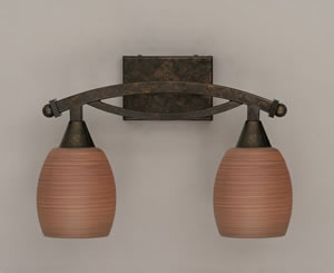 Bow 2 Light Bath Bar Shown In Bronze Finish With 5" Gray Linen Glass