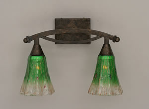 Bow 2 Light Bath Bar Shown In Bronze Finish With 5.5" Fluted Kiwi Green Crystal Glass