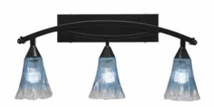 Bow 3 Light Bath Bar Shown In Black Copper Finish with 5.5" Teal Crystal Glass