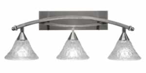 Bow 3 Light Bath Bar Shown In Brushed Nickel Finish with 7" Italian Bubble Glass