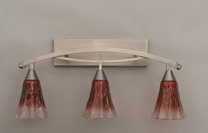 Bow 3 Light Bath Bar Shown In Brushed Nickel Finish with 5.5" Raspberry Crystal Glass