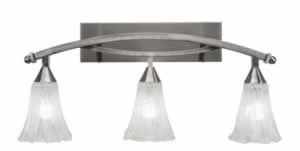 Bow 3 Light Bath Bar Shown In Brushed Nickel Finish with 5.5" Italian Ice Glass