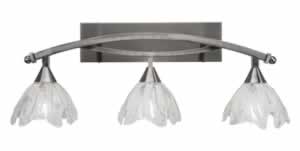 Bow 3 Light Bath Bar Shown In Brushed Nickel Finish with 7" Italian Ice Glass