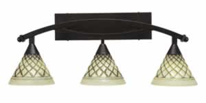 Bow 3 Light Bath Bar Shown In Bronze Finish with 7" Chocolate icing Glass
