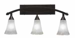 Bow 3 Light Bath Bar Shown In Bronze Finish with 5.5" Frosted Crystal Glass